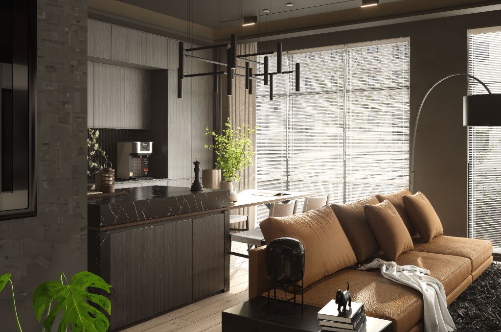 Modern open-plan living and kitchen interior renovation by Ikveles Construction